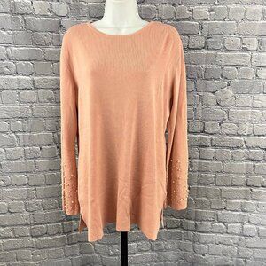 Whisper Knit By Louis Dell Olio Womens Pink Pearl Sleeve Sweater Size L NEW
